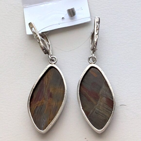 NWT Russian Russia Sterling Silver 925 Brown Grey Jasper Earrings And Ring Set - Picture 7 of 16